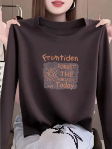 เสื้อยืดคอกลมแขนยาวผ้าฝ้ายแท้ ทรงเข้ารูป แฟชั่นฤดูใบไม้ร่วง สำหรับผู้หญิง เสื้อชั้นในลำลอง ทรงเข้ารูป ทรงเข้ารูป