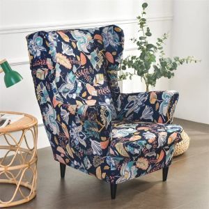 Printed Wing Chair Slipcover Stretch Slopping Back Armchair Covers with Cushion Case Home Single Sofa Cover for Living Room