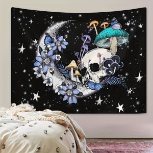 VIKAMA Skeleton Mushroom Witch Y2K Dark Polyester Tấm Thảm Treo Tường Cho Phòng Ngủ Phòng Khách Esports Trang Trí Phòng Chống Thấm Nước Chống Bụi Bẩn