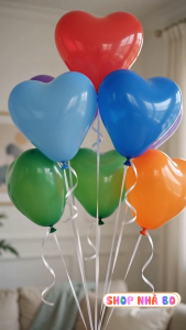 Combo Bong Bóng Cao Su Trái Tim 10 Inchs Nhà Bo Đủ Màu Sắc Bóng Trang Trí Sinh Nhật Happy Birthday