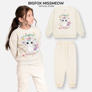 Bộ quần áo thu đông bé gái Bigfox Miss Meow bộ nỉ bông cho bé họa tiết dễ thương size đại trẻ em 34567891011 tuổi