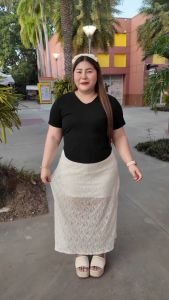 A19 กระโปรงทรงเอยาวสาวอวบพลัสไซส์ - ผ้าลูกไม้นิ่มใส่สบาย มีซับใน กระโปรงคุณหนู  เอว 36-48 สพ.44-56 ยาว32