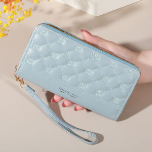 Fashion Quilted Long Wallet For Women Zipper Around Clutch Coin Purse Multi Card Slots Mobile Phone Bag
