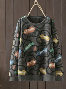 Loose Fit Printed Sweatshirt Womens Casual Long Sleeve round Neck Overhead Bottoming Shirt Large Size Spring Autumn New Style