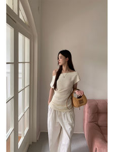 One-Shoulder Asymmetrical Short Sleeve T-Shirt for Women