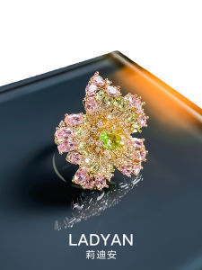 Lidiann Hollow out Exaggerated Open Ring for Women with Embedded Crystal Fashionable Personalized Elegant Floral Design
