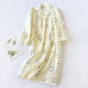 Cotton Kimono Style Sleepwear Thin Pure Cotton Belted Open Cardigan Long Sleeve for Couples Spring Summer Home Clothes