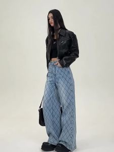 SMFK | Celebrities Preferred Quilted Washed Loose Straight Jeans Spring