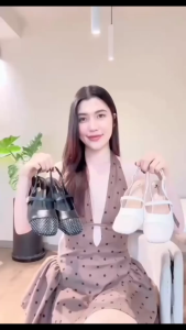 Giày cao gót nữ Slingback (SD09) Whale Shoes phối lưới đính đá gót vuông mạ vàng 7cm 6cm chống trượt