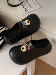 Casual Fun Dog Head Slippers Womens Spring Summer EVA Outdoor Fashion Thick Bottom Waterproof Toe Covering Half Slippers