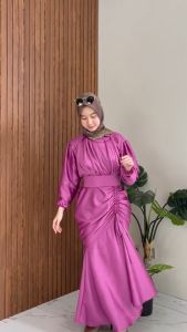 BISA COD BEST SELLER FREE BROSS AURELIIAA DRESS Bahan Silk Satin M L XL XXL/DRESS BRIDESMAID/ Gamis Kondangan/Gamis Brukat Import Modern/Gamis Pesta Mewah Elegan/DRESS KONDANGAN BUSUI