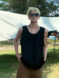 Camisole Mens Summer Sleeveless T-Shirt Sports American Waistcoat Handsome Tank Top Pure Cotton Fitness Bottoming Shirt Internet Celebrity