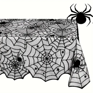 1 piece Halloween lace tablecloth black tablecloth spider web tablecloth fireplace scarf for Halloween house party decoration