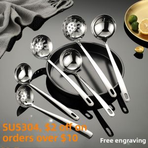 Stainless Steel Long Handled Soup Spoon Hot Pot Spoon Large Household Set for Serving Soup Porridge Commercial Use Small Size