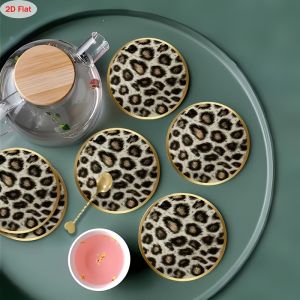2D Leopard Patterned Design Heat-Resistant Non-Slip Wooden Coasters for Kitchen Coffee Shop Restaurant Home Personalized Decor