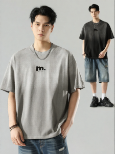 Wood soon | Vintage Gradient Letter Print Tie-Dye Loose Crew Neck T-Shirt Mens