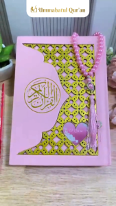 Quran Waqaf 3D Timbul Motif Batik Kawung Ukuran A5 Isi Blok Latin Kawung Pink Love