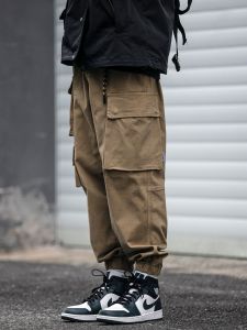 Trendy Brand Mens Loose Fit Cargo Pants Spring Autumn Multi-Pocket Workwear Baggy Japanese Style Retro Cuffed Casual Harajuku Long Trousers