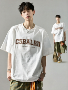 SZON | Cotton Letter Embroidery Fashion T-Shirt Men