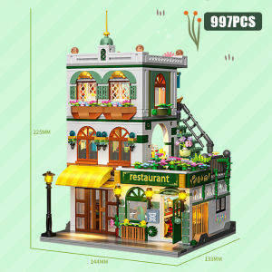 Creative 997Pcs Street View Chinese Restaurant Model Building Blocks City Three Floor Architecture Mini Bricks Toys For Kid Gift