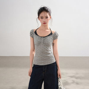 BAIDAIFEI | Hanging Neck Bubble Sleeve T-Shirt