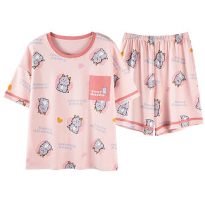 MiiOW | Catwoman Sleepwear Womens Summer Thin Short Sleeve Shorts Integrated Chest Pad Home Clothes Set Sweet Cute Style Cotton Breathable