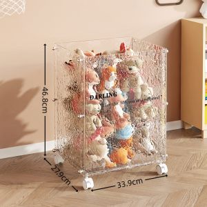 Transparent Toy Storage Box Childrens Living Room Doll Organizer Wheeled Storage Basket Multi-Functional Plastic Container