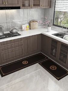 Kitchen Floor Mat Thickened Waterproof and Oil Proof Carpets Non-Slip Kitchen Rugs Wipe-Free Cleaning Anti-Fatigue Carpet PVC Household Stain Resistant Foot Pads Long Runner Rug Door Mat Entrance
