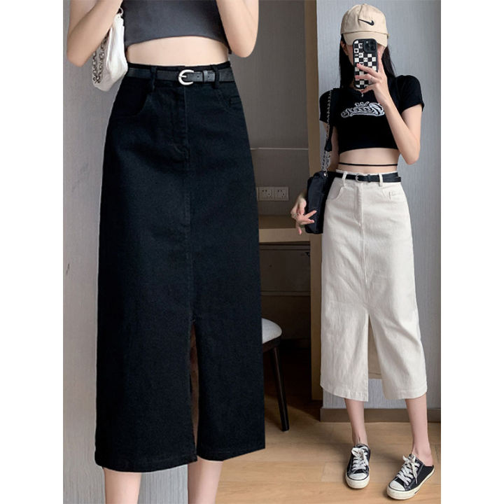 Split Straight Denim Skirt Skirt Women's Short Mid Length Long Length ...