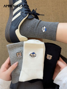 White Little Dog Cotton Socks Womens Mid-calf Spring Autumn Sports Thin Summer Style College Fashion Long Socks