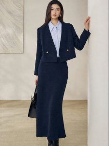 Roey s house | Flattering Elegant Tweed Suit Autumn Jacket and Skirt Set