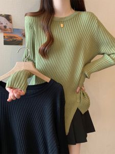 plus Size Long Sleeve Knitwear Womens Base Layer Asymmetrical Design Belly Covering Autumn Winter Slimming Bottom Shirt