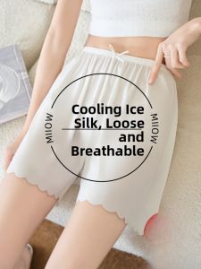miiow | Womens Ice Silk Safety Pants Thin Loose Bottoms Anti-Light Sleepwear Casual Short Shorts Nylon Spandex Blend Mid Waist