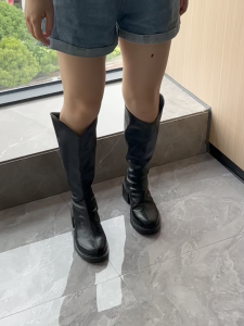 Women Fashion Chunky High Heel Knee High boots Slim Combat Boots 7 cm