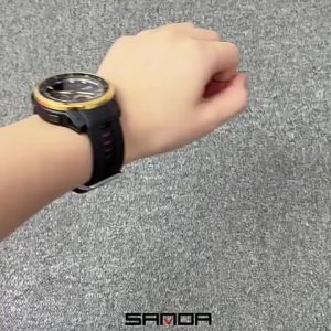 Sanda | SANDA 3379 Men Sport Wristwatch TPU Strap Waterproof Quartz Watch Dual Display Digital LED Luminous Male Clock Relogio Masculino