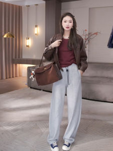 Korean Style Womens Loose Drawstring Elastic Waist Knife Pleat Pants Fashionable Slimming Design Versatile Autumn Long Trousers