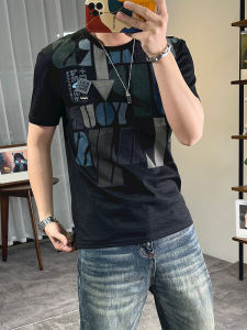 Ice Silk Hemp Short Sleeve T-Shirt Mens Summer New Style Slim Fit Letter Print Youth Hemp Material round Neck T-Shirt