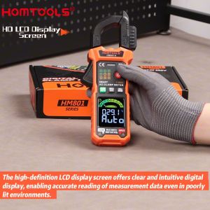 【Dari Jakarta】HOMTOOLS HM801 Klem Digital Cerdas 6000 Hitung AC DC Tegangan Arus Sense Frekuensi Resistansi Kapasitor Suhu Dioda Aktif dan Mati NCV Multimeter 600MV 6V 60V 600V 600V 60A 600A