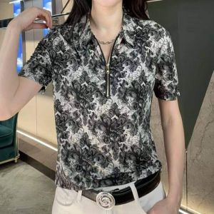 Áo Thun Nam Cổ Polo in Họa Tiết Thời Trang Mùa Hè Tay Ngắn Khóa Kéo Thường Ngày Phong Cách Công Sở Áo Thun Nam