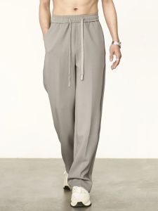 Summer 2025 Mens Loose Straight Leg Casual Pants Korean Style Drapey Side Seam Splicing Long Trousers Versatile Casual Wear