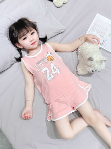 Girls Modal Ice Silk Thin Sleeveless Home Clothes Set Childrens Summer Breathable Air Conditioning Vest Ensemble for Kids
