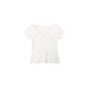 YUEZHONGWEI | Áo thun tay ngắn ôm vừa vặn cổ búp bê màu trắng mùa hè 2025 phong cách mới cho nữ áo ngắn gợi cảm chất liệu cotton thường ngày