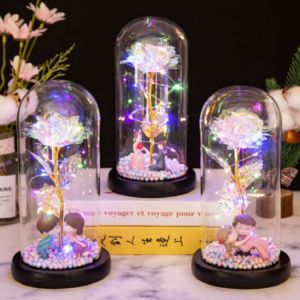 Flower LED Lampu LED Bunga Mawar Dekorasi Beauty And The Beast Rose / Hampers Pajangan Kado Hiasan Ruangan Kamar Glass Dome glassdom , hadiah ulang tahun