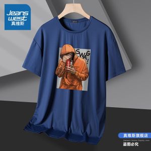 Jeanswest Mens Short Sleeve T-Shirt Street Style Retro American Fashion Summer 2025 New Youth Popular Loose Fit Printed Top