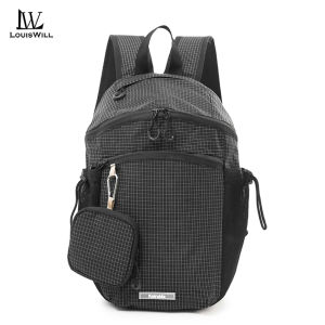 LouisWill Fashion Backpack Kairulda Grid Backpack Lightweight Sports Bag Large Capacity Outdoor Hiking Travel Backpack Waterproof Breathable Student Bag with Detachable Mini Pouch