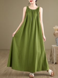 Texture Sense Pure Color Minimalist Long Vest Large Swing Skirt Womens Summer Lazy Temperament Leisure Plus Size Sleeveless Dress