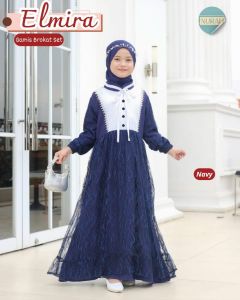 Gamis Brokat Anak Perempuan Set Jilbab Pashmina Umur 6 8 10