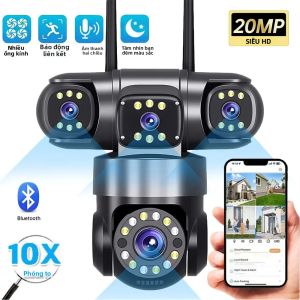 Camera IP Wifi Ngoài Trời 10K 20MP 4 Ống Kính 4 Màn Hình Zoom 16X 6K Giám Sát An Ninh Không Dây Chống Nước & Tầm Nhìn Ban Đêm Màu Sắc