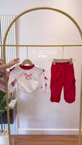 ชุดเซ็ตแฟชั่น เสื้อผ้าร่องแขนยาว+กางเกงผ้าร่ม กางเกงคาร์โก้ เด็กผู้หญิง น้ำหนัก 5-25กิโล รหัสSRK