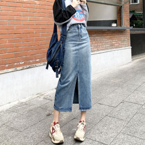 กระโปรงยีนส์ทรงเอเอวสูง กระโปรงสั้นทรงเอ ฤดูร้อน 2025 สำหรับผู้หญิง ทรงเข้ารูป เดรสยาวปานกลาง ผ้าฝ้ายผสมโพลีเอสเตอร์